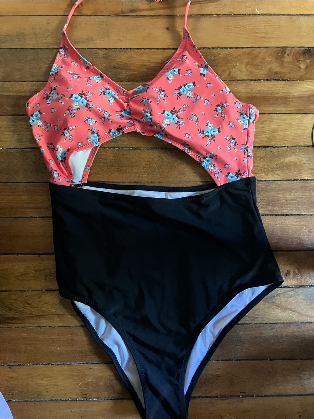 Cupshe Coral Floral and Black Cutout One-Piece Swimsuit